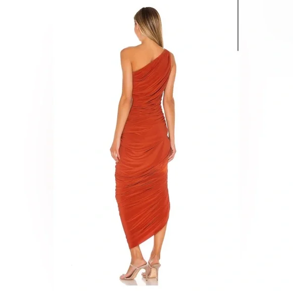 Norma Kamali Red/Orange Cinnamon Diana Gown Midi One Shoulder Dress size S/36 - Picture 2 of 9